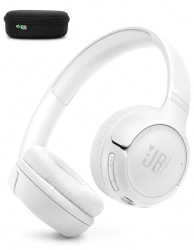 JBL Tune 530BT - Wireless on-Ear Bluetooth 6.0 Headphones with Powerful Pure Bass Sound, 2 beamforming mics for Perfect with Expo Gear Over-Ear Weather-Resistant Protective Hard-Shell - color: White
