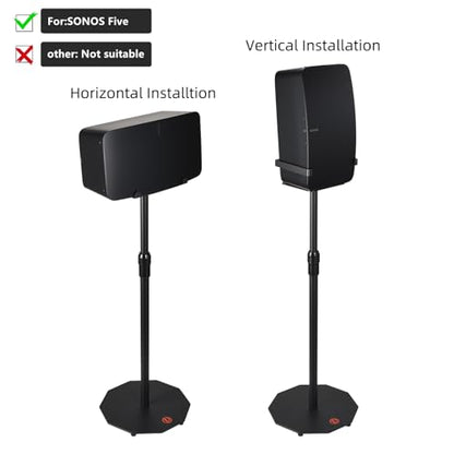 Dual Orientation Floor Stand for Sonos Five | Vertical or Horizontal Speaker Mount | Height Adjustable (25.6” - 40.2”) | Heavy Duty 6mm Steel, 44lb Load Capacity
