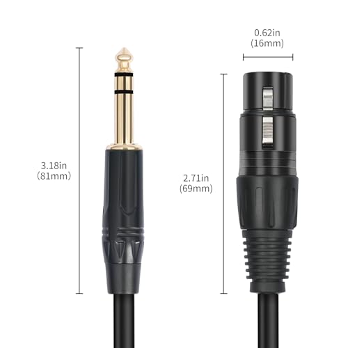 3.3 FT XLR Female to 1/4 TRS,2PACK Professional 6.35mm TRS to XLR Female Quarter inch Cable for Mixer Microphone Active Speakers - color: XLR Female to 6.35, size: 3.3 ft - 2 Pack