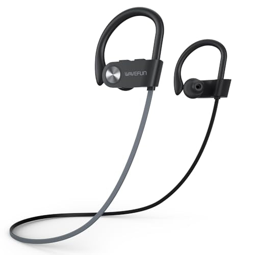 Wireless Headphones with Ear Hook, XBuds Bluetooth Earbuds Over Ear IPX7 Waterproof Sports Workout Outdoor Headsets Super Bass with Earhooks 15 Hours Music Time with Mic (Grey)