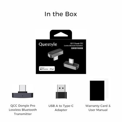 Questyle QCC Dongle Pro [MFi Certified] USB-C Bluetooth 5.4 Audio Adapter | Low Latency Bluetooth Dongle with LDAC,aptX Lossless&aptX-Adaptive,Wireless Lossless Transmitter for PC/Headphones/for PS5
