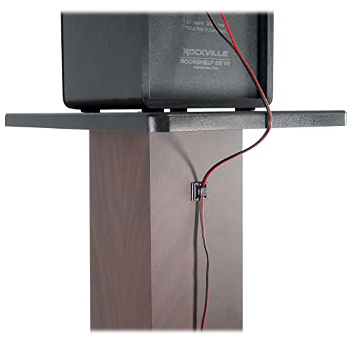Rockville SS36D Dark Wood Grain 36" Solid Home Speaker Stands Pair, 100 Lbs | Solid MDF Wood, Not Hollow, Isolation Pads, Brass and Rubber Spikes, 2 Top Platform Sizes, No Sand Needed, Cable Management - color: Dark Wood