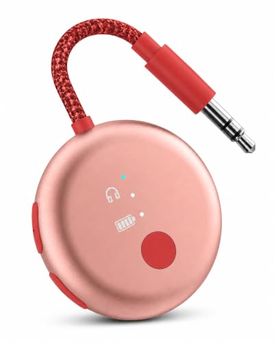 Avantree SoundJet R1-25Hr Airplane Bluetooth Adapter for All AirPods | Qualcomm Chip & aptX Adaptive, Wireless Audio Transmitter for Flight Travel, Works with Bose & Other Headphones - color: 2. Pink