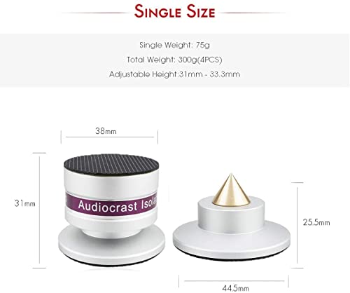 Tertullus 4 Pcs Aluminum Speaker Spike+Speaker Isolation Feet Top Pad Turntable Isolation Feet for Amplifier Turntable Player Subwoofer Silver - color: Silver
