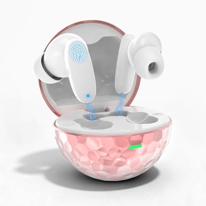 True Wireless Earbuds, Bluetooth 5.4 Headphones with Dual ENC ANC Noise Canceling, 13mm Drivers for Deep Bass Stereo, IPX7 Waterproof, 18H Playtime, USB-C Charging Case for iPhone Android - color: Rose gold