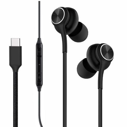 Earbuds Stereo in-Ear Headphones Three-Year Warranty for Galaxy Z Fold6 S24 S23 S22 S21 S20, Note 10, 10+ with Microphone and Volume Remote Type-C Connector-（Black）