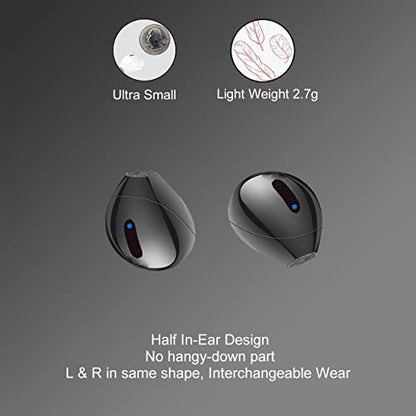 Mini Wireless Bluetooth Earbuds with Microphone,Invisible Bluetooth Headphones for Women and Small Ears with Touch Control, IPX5 Waterprof, Battery Case(Black) - color: Black