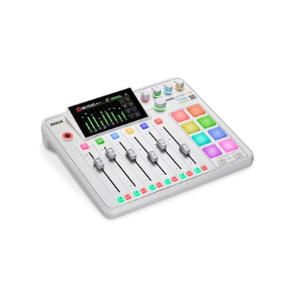 Rode RODECaster Pro II Integrated Audio Production Studio (White) Bundled with (2) Podcast Mic Packs + 128GB Micro-SD Card + Cleaning Cloth (4 Items)