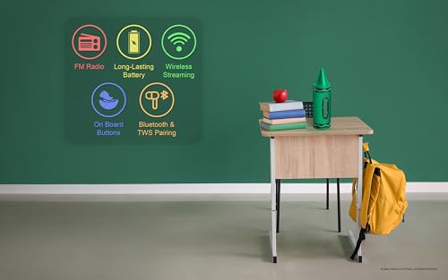 Crayola Kids Crayon Speakers Bluetooth, Portable Bluetooth Speakers | 20W Peak Power HD Sound, Mini Bluetooth Speaker Wireless with TWS Pairing BT 5.3, FM Radio Home/Party/Outdoor/Travel - color: Green