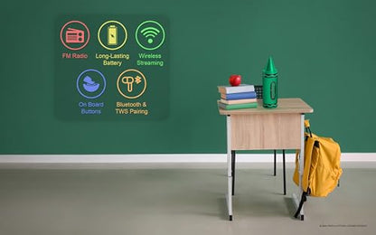 Crayola Kids Crayon Speakers Bluetooth, Portable Bluetooth Speakers | 20W Peak Power HD Sound, Mini Bluetooth Speaker Wireless with TWS Pairing BT 5.3, FM Radio Home/Party/Outdoor/Travel - color: Green
