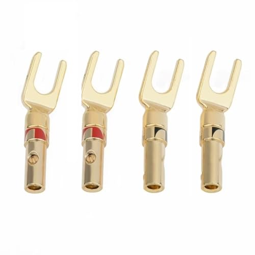 Spade Plugs for Speakers - Gold-Plated Y-Shaped Fork Plugs for Speaker Wire (2 Pairs)