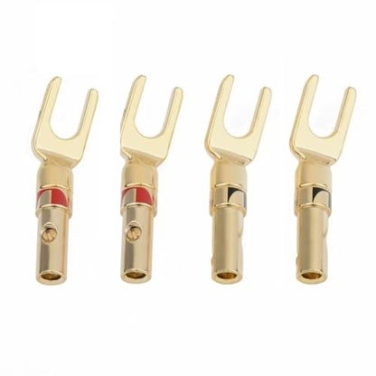 Spade Plugs for Speakers - Gold-Plated Y-Shaped Fork Plugs for Speaker Wire (2 Pairs)