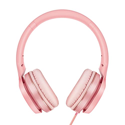 LORELEI S9 Wired Headphones with Microphone for School，On-Ear Kids Headphones for Girls Boys，Folding Lightweight and 3.5mm Audio Jack Headset for Phone, Ipad，Tablet, PC, Chromebook (Pearl Pink)