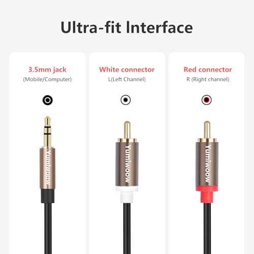 3.5mm to RCA Cable, 2 Pack RCA Male to Aux Audio Adapter, HiFi Sound, Metal Shell, RCA Y Splitter, 1/8 to RCA Connector for Phone, Speaker, MP3, Tablet, HDTV,3.3 FT