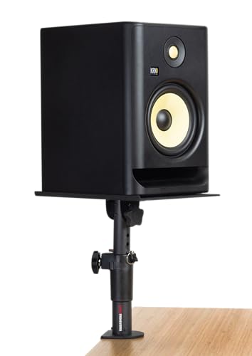 Gator Frameworks Set of 2 Clamp On Desktop Studio Speaker Stands | Height and Tilt Adjustable with 12 x 9" EVA-lined platforms & 60 lbs. Weight Capacity (GFWSPKSTMNDSKCMP) - style: Desktop Mounted