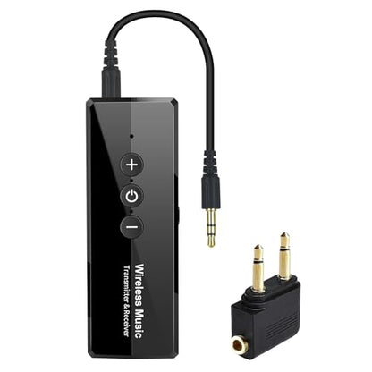 Bluetooth 5.4 Transmitter Receiver, Airplane Bluetooth Audio Adapter | Wireless Audio Transmitter for Headphones Travel Flight TV Car Gym Home Stereo, Can Pair 2 Wireless Headphones Simultaneously - color: Glossy Black