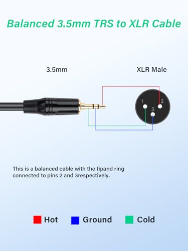 1/8 inch to XLR Balanced Cable,Right Angle XLR Male to 3.5mm TRS Male Audio Adapter Cable for Speaker, Mixer，Live Performance & Recording (0.3M)