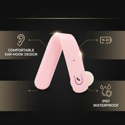 Single Ear Bluetooth Headset, Handsfree Earphone with Mic, IP67 Water Proof Ear Hook Wireless Earpiece for Truck Driver Laptop Cell Phone (Pink) - color: Pink