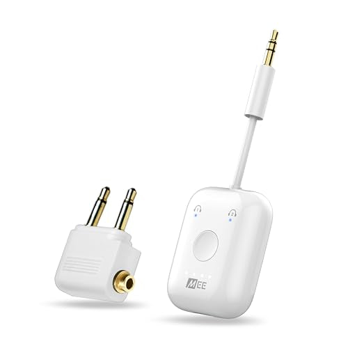 MEE Audio Connect Air in-Flight Bluetooth Wireless Audio Transmitter, with Extra Dual 3.5mm Jack AUX Adapter, for up to 2 AirPods/Other Headphones; Works with All 3.5mm Aux Jacks, White - color: White, style: Connect Air Bundle