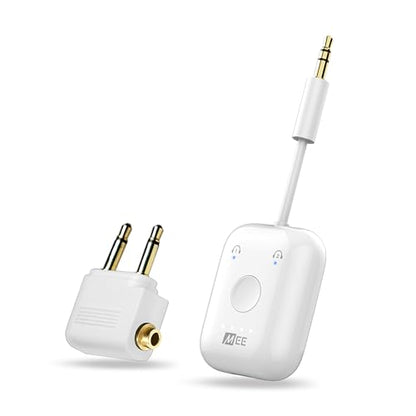 MEE Audio Connect Air in-Flight Bluetooth Wireless Audio Transmitter, with Extra Dual 3.5mm Jack AUX Adapter, for up to 2 AirPods/Other Headphones; Works with All 3.5mm Aux Jacks, White - color: White, style: Connect Air Bundle
