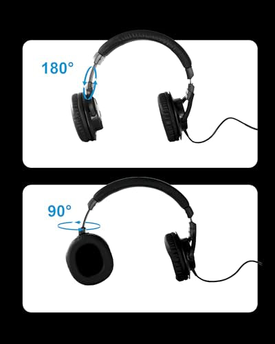 SUUNTOK Over Ear Wired Headphones MR810, Studio Monitor Headset with Closed Back Design Flexibale Professional Stereo Headphone with 3m Cable for Studio Monitering, Recording, Podcasting (Black)