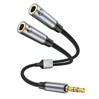 3.5mm Headphone Splitter, Aux Audio Stereo Y Splitter Extension Cable Male to Female Dual Headphone Jack Adapter for Switch 2/PS4/PS5 iPhone iPad, Tablet, Laptop.