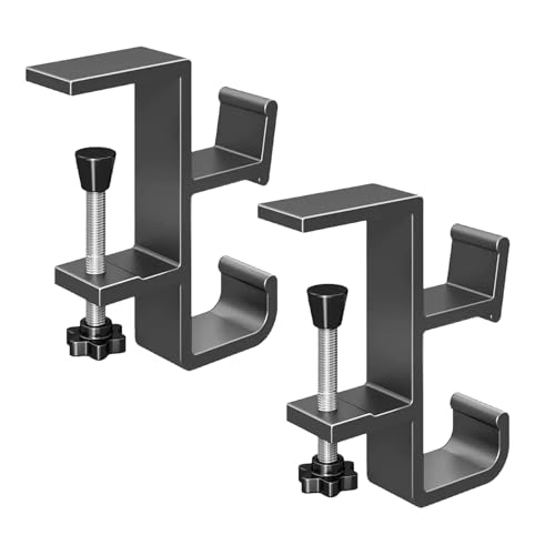 2-Pack Headphone Stand & Hook – Under Desk Headset Holder Clamp Mount for Gaming Headphones, Backpacks, Purses, Coats – Space-Saving Desk Accessories (Grey Dual Hook)
