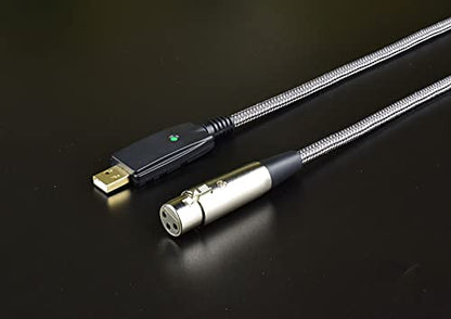 Microphone XLR Female to Computer USB Cable, 10 Feet Computer USB to XLR Female Mic Cord Adapter, Nylon Braided, Noise Free, for Laptop PC Recording, Livestream, Broadcast
