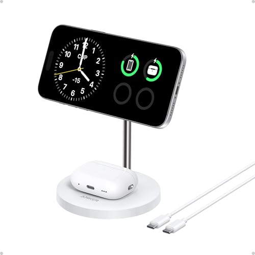 Anker MagGo 2-in-1 MagSafe Compatible Qi2 15W Wireless Charging Stand | Qi2 Certified, Fast Charging, Wireless Charger for iPhone 17, AirPods Pro, and More - color: White