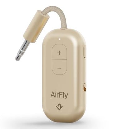 Twelve South AirFly Pro | Bluetooth Wireless Transmitter/Receiver Adapter for 2 Headphones, Audio Sharing, Compatible with 3.5mm aux Jack for Airplanes, TV, Gym, Stereo, and Travel, Gold | Bluetooth Adapter for AirPods/Headphones, 20+ Hr Battery, Works wi
