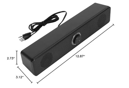 USB Computer Speaker, Mini Wired Desktop Soundbar with Volume Knob & 3.5mm AUX for PC, Laptop, Tablet