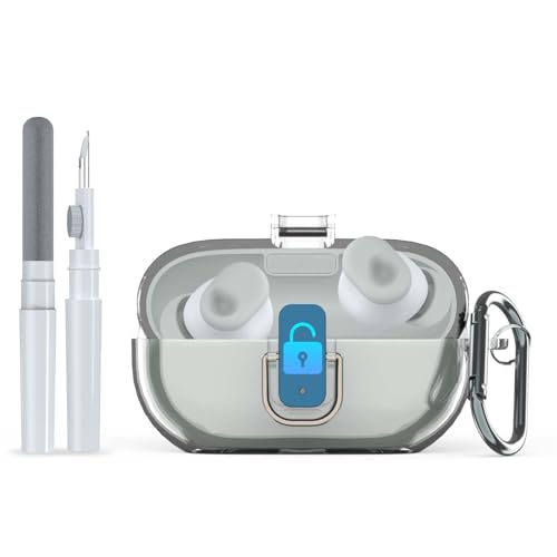 [Upgrade Secure Lock] for Beats Solo Buds 2024 Case Cover with Cleaner Kit, AGENTNANO Clear TPU Shockproof Protective Cover Compatible with Beats Solo Buds Charging Case with Carabiner-Clear - color: Clear