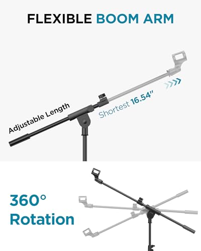 InnoGear Mic Stand Floor Microphone Stand Tablet Phone Holder for Singing | Tripod Base, Portable for Travel, Easy Height Adjustment, Stable Boom Arm, Broadly Compatible, Fit Tablets from 4.92"-9.92"