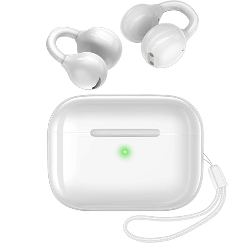 kurdene Wireless Open Ear Earbuds,Ultra Comfort Open Ear Clip Wireless Ear Buds, Lightweight Headphones, 30H Play, Bluetooth 6.0 Immersive Audio Earphones Fit Sports Running Working, White
