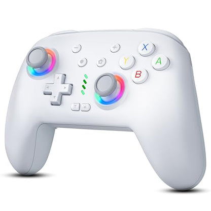 HUDOBBYE Switch Pro Controller Wireless for Switch/OLED/Lite Accessories, Wireless iOS Android Remote Gamepad, Wired PC Game Joystick, Switch Turbo Controller with 10 Cool Led Light,Programmable - color: LED White
