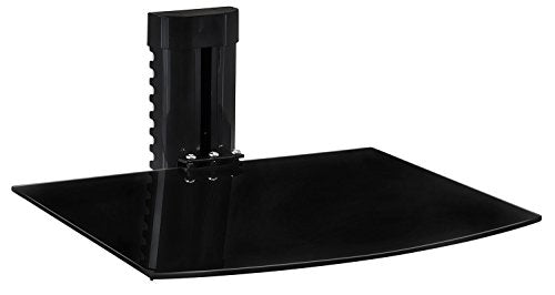 Mount-It! Floating TV Shelf, Tempered Glass, Aluminum Frame, Black - style: 1-shelf