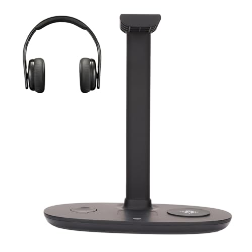 Headphone Stand with Charger,4 in 1 Desk Gaming Headset Holder Hanger Rack with Fast QI,Detachable Charging Pad
