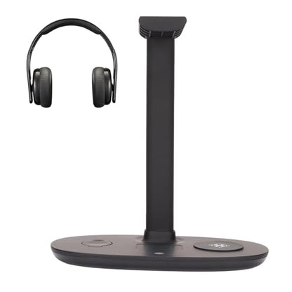 Headphone Stand with Charger,4 in 1 Desk Gaming Headset Holder Hanger Rack with Fast QI,Detachable Charging Pad