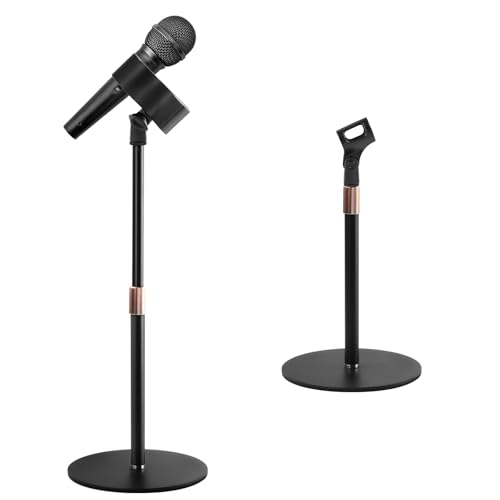 Desktop Microphone Stand for Podcast Recording | 9-16.5“ Height Adjustable Mic Stand for Desk with 1.3 lb Weighted Base, Universal 3/8” to 5/8" Adapter and 2 Clips - size: Mic Stand Desktop