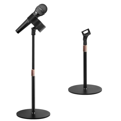 Desktop Microphone Stand for Podcast Recording | 9-16.5“ Height Adjustable Mic Stand for Desk with 1.3 lb Weighted Base, Universal 3/8” to 5/8" Adapter and 2 Clips - size: Mic Stand Desktop