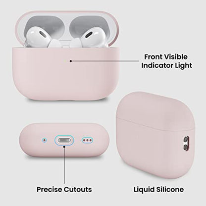 ORNARTO for AirPods Pro 2 Case, Hybrid Silicone, Pink | Hybrid Silicone Rubber, Front LED Visible, Wireless Charging, Skin-Friendly Soft Touch, Anti-Scratch, Detachable Lanyard - color: Pink
