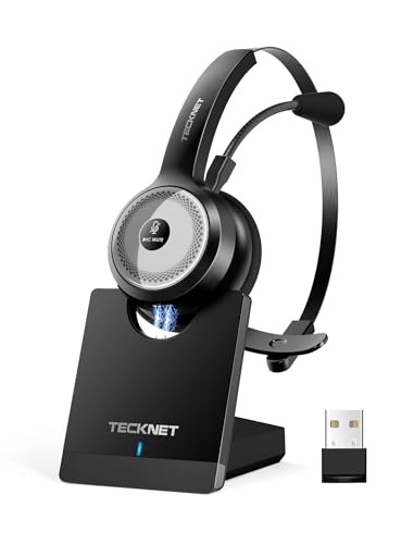 TECKNET Wireless Headset for Work Bluetooth Headphones with Mic USB Dongle | 45Hrs Worktime, AI Noise Cancelling, Charging Base, Computer Headset for PC Laptop Calls, Meetings and Office Use