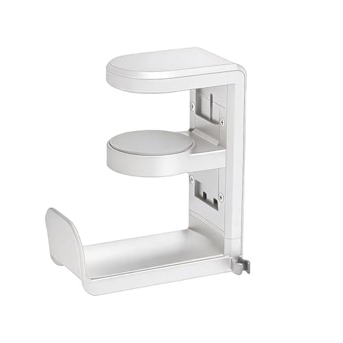 360° Rotating Headphone Hanger, Under Desk Headset Holder, Clamp‑On Headphone Stand for All Over‑Ear Headphones,White - color: White