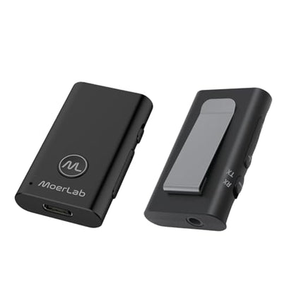 MoerDuo Auracast Audio Transceiver, 2-in-1 Bluetooth 5.3 Transmitter & Receiver, USB Audio, 3.5mm Line in/Out, Built-in Microphone, LE Audio, Low Latency, 22H Battery, Hearing Aid Compatible