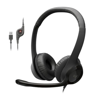 Logitech H390 Wired Headset PC/Laptop Stereo Headphones, USB-A, Black | For PC/Laptop, stereo headphones, microphone, in-line controls, works with Chromebook - color: Black, style: USB-A