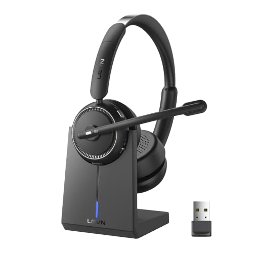 Wireless Headset with Mic for Work, Bluetooth Headset with Microphone AI Noise Cancelling & Mute Button, Wireless Headphones with Mic for Work/Home/Office/Call Center/PC/Laptop/Computer/Teams/Zoom