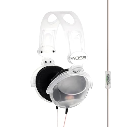 Koss CL/20i Clear Retro 90s Style On-Ear Headphones, Microphone, Wired Plug | Transparent Design, 3.5mm Jack, In-Line Microphone and Remote, Adjustable Headband, Leatherette Cushions