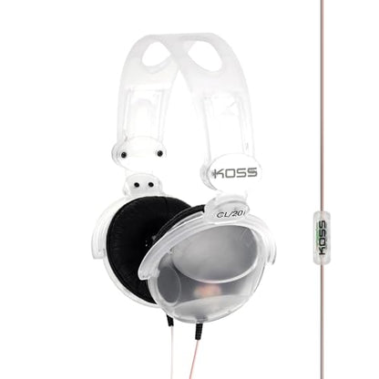 Koss CL/20i Clear Retro 90s Style On-Ear Headphones, Microphone, Wired Plug | Transparent Design, 3.5mm Jack, In-Line Microphone and Remote, Adjustable Headband, Leatherette Cushions