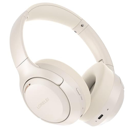 LORELEI QC60 Hybrid Active Noise Cancenlling Headphones,Wireless Over Ear Bluetooth Headsets with mic,100H Playtime ，3 EQ Mode Deep Bass, Memory Earmuffs,for Travel Home Office(Beige White) - color: Beige White