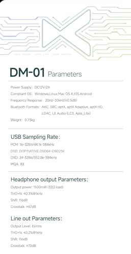 xDuoo DM-01 DAC Headphone Amplifier Tube preamp, USB C Bluetooth Input PCM32 Bit/384 kHz, DSD256 and MQA 8X, Suitable for 16-600 ohm Headphones